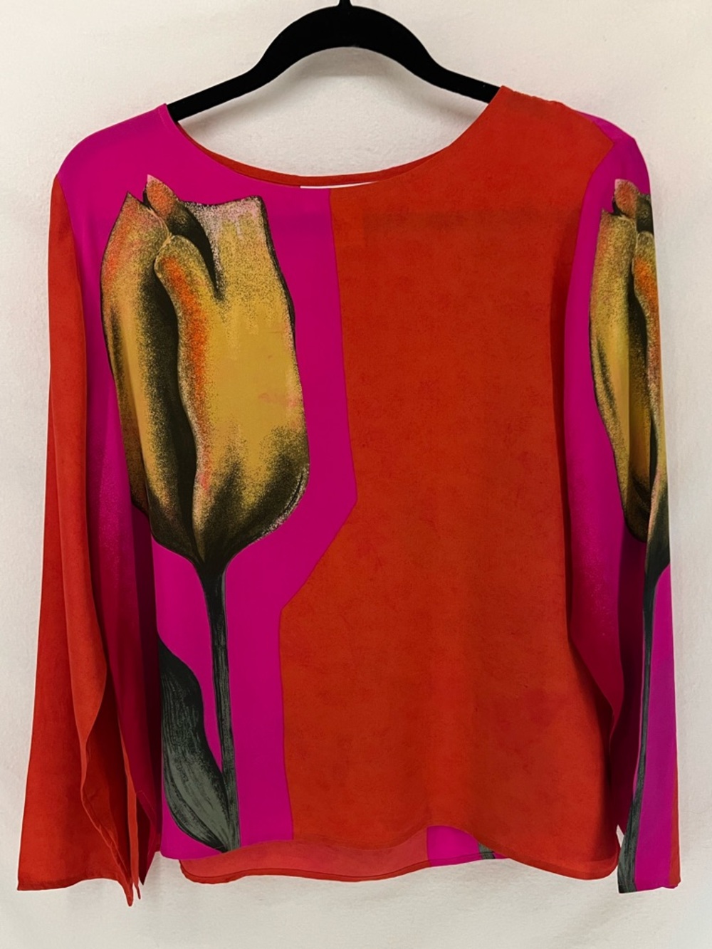 Vintage Diane Von Furstenberg Silk Tulip Large Print Neon Colors Blouse Size S